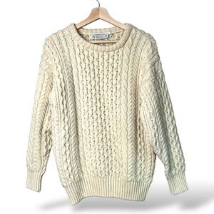 HIGHLAND HOME INDUSTRIES Vintage 100% Aran Wool Fisherman Knit Sweater Sz S